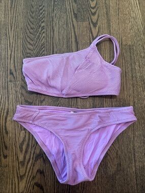 Soluna Swim ribbed purple one shoulder bikini